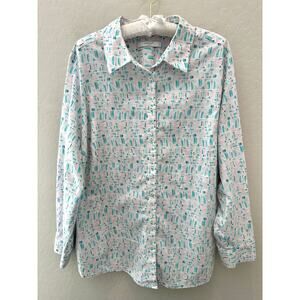 FOXCROFT | Non-Iron Cotton Button Up Shirt Pink Teal Abstract Print Blouse | 20W